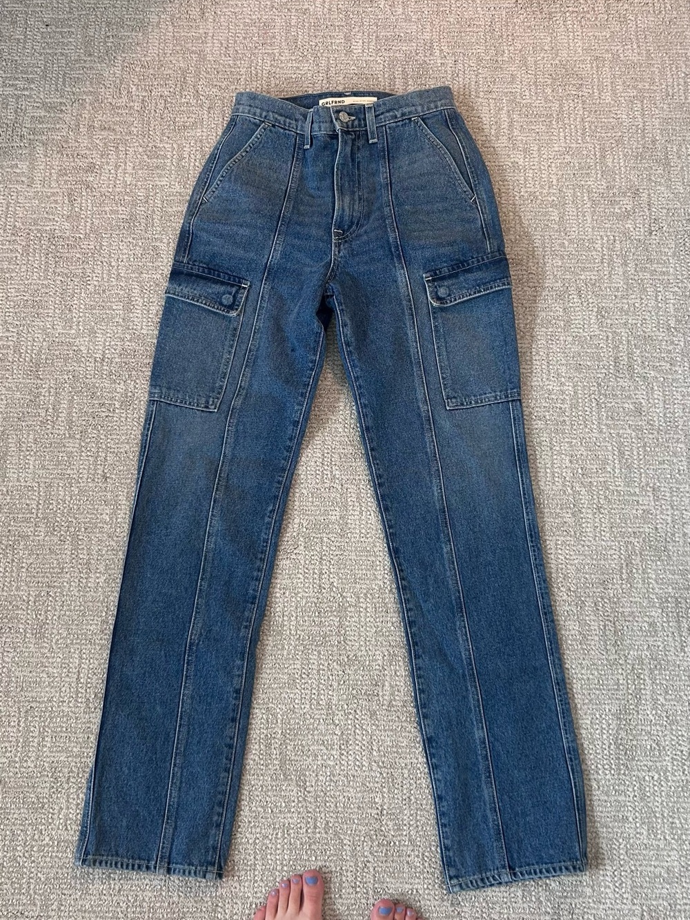 GRLFRND Dark Blue Straight-Leg Cargo Jeans
